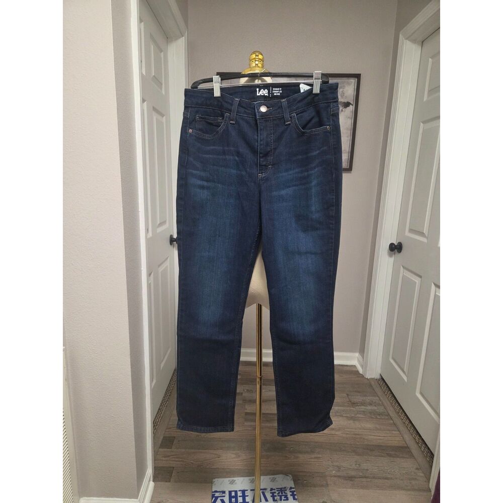 Lee Regular Fit Straight Leg Mid Rise Jeans Dark Wash - Size 12 M